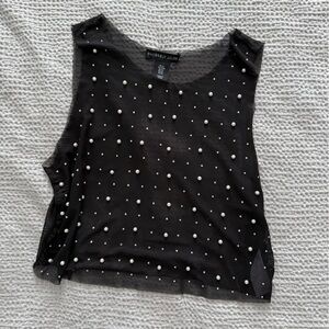 Sincerely Jules Black Sheer Top with Pearl and Iridescent Studs
